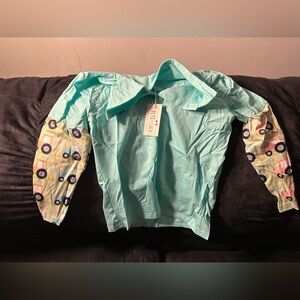 Kids Aqua Shirt with Patterned Sleeves